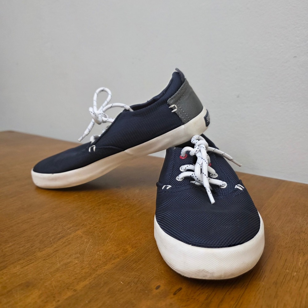 Sperry Kids Navy Blue Lace Up Boat Shoes Memory Foam Washable Top Sider Size 3M
